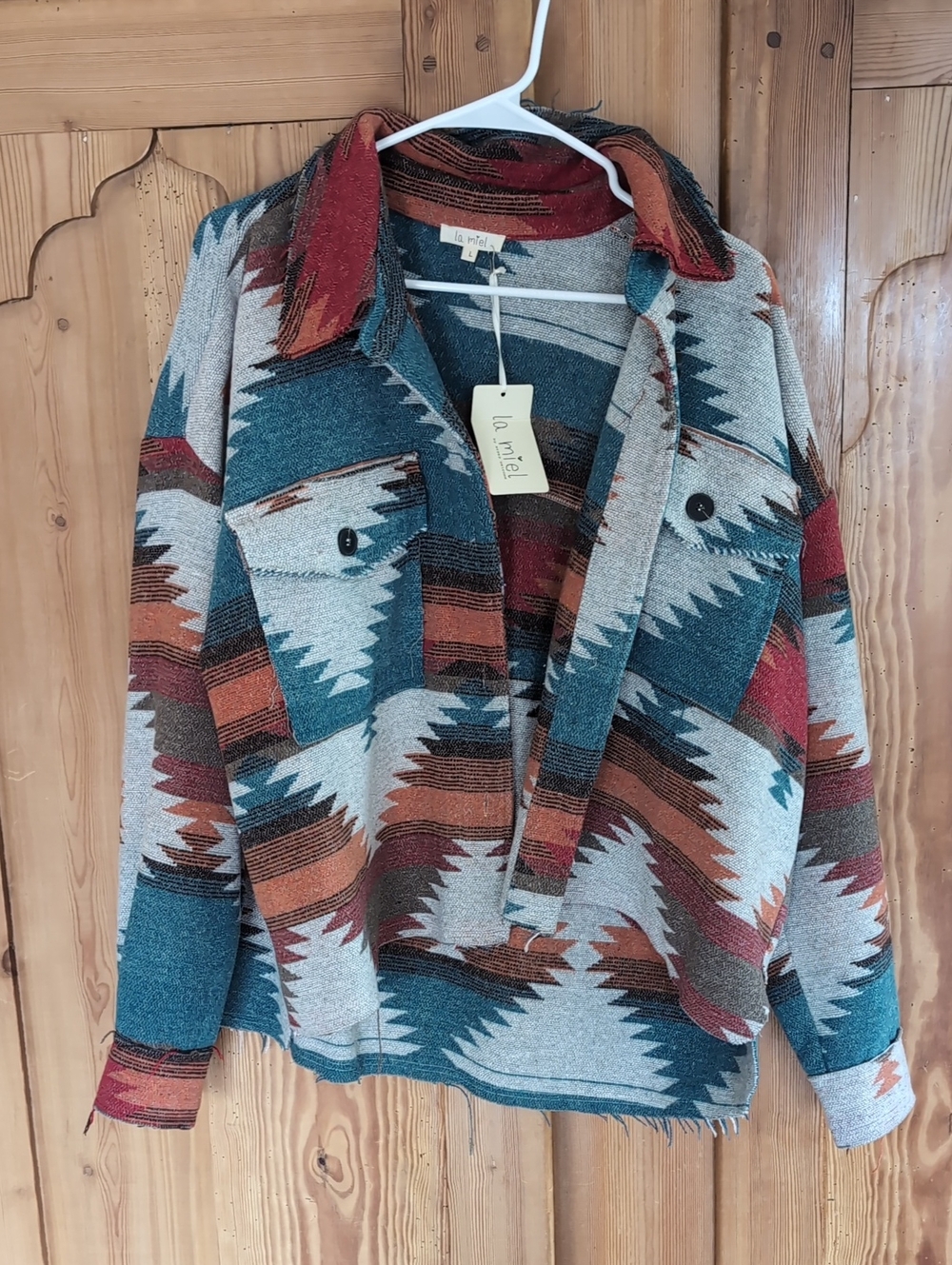 LA MIEL Teal, Rust & Cream Aztec Pattern Jacket